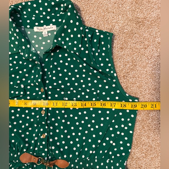 Ryan Michelle Green Polka Dot Sleeveless Fit and Flare Dress Size petite large - Picture 8 of 13